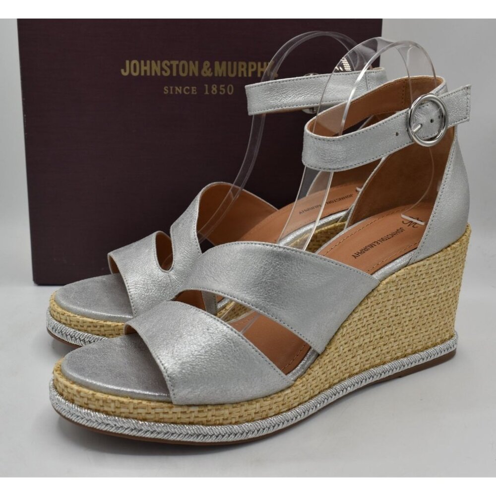 Johnston & Murphy Women Size 10 Marcia Asymmetrical Silver Metallic Suede Sandal